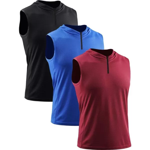 Neleus Mens Running Tank Tops 3 Pack Sleeveless Workout Athletic Shirts with Hoods5099 BlackBlueRed3 Pack