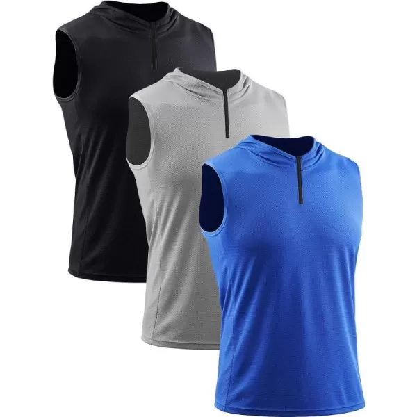 Neleus Mens Running Tank Tops 3 Pack Sleeveless Workout Athletic Shirts with Hoods5099 BlackGreyBlue3 Pack