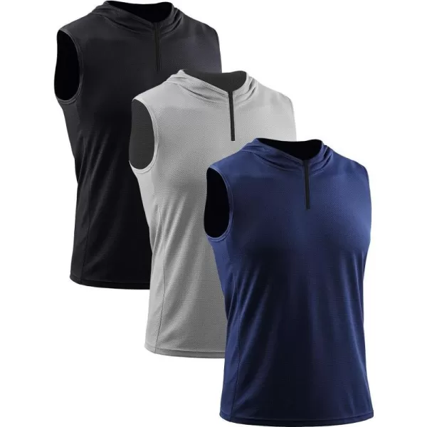 Neleus Mens Running Tank Tops 3 Pack Sleeveless Workout Athletic Shirts with Hoods5099 BlackGreyNavy Blue3 Pack