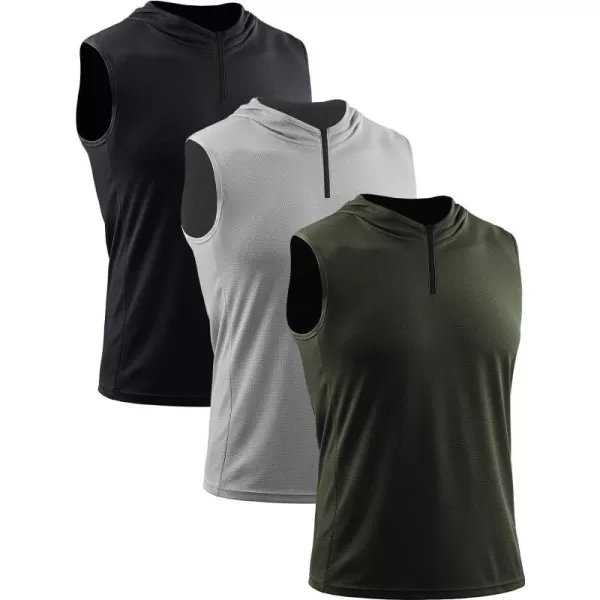 Neleus Mens Running Tank Tops 3 Pack Sleeveless Workout Athletic Shirts with Hoods5099 BlackGreyOlive Green3 Pack