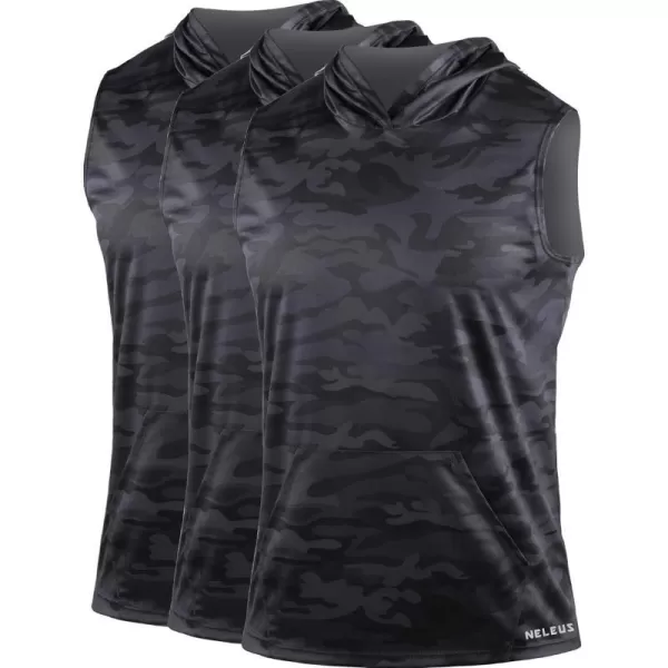 Neleus Mens Running Tank Tops 3 Pack Sleeveless Workout Athletic Shirts with Hoods5121 BlackBlackBlack3 Pack