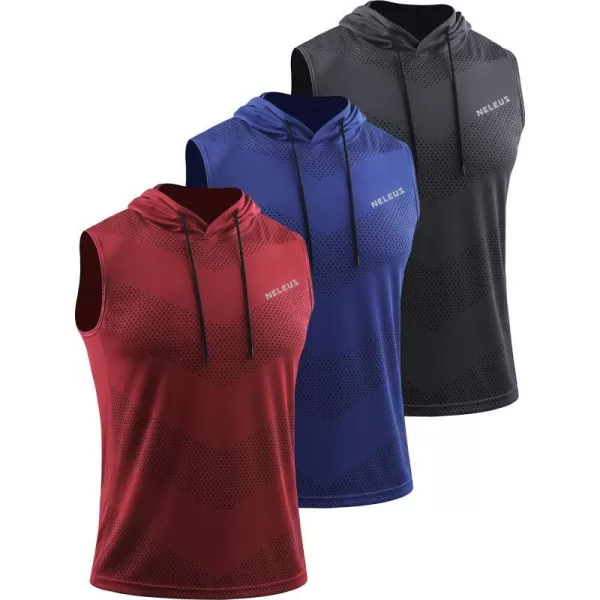 Neleus Mens Workout Tank Tops 3 Pack Sleeveless Running Shirts with Hoodie5098 GreyBlueRed 3 Pack