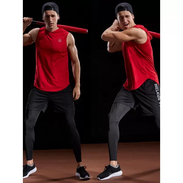 NELEUS Dry Fit Workout Athletic Muscle Tank Top Running Shirts with Hoods5036 3 Packblack grey red