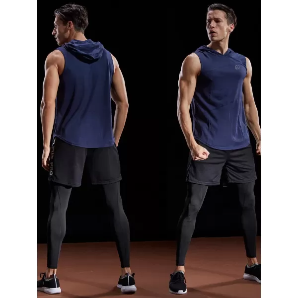 NELEUS Dry Fit Workout Athletic Muscle Tank Top Running Shirts with Hoods5036 3 Packblack navy Blue grey