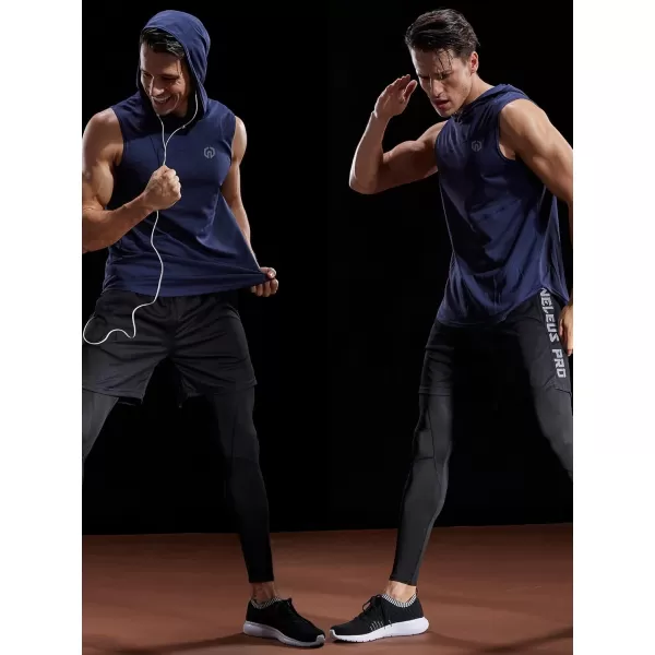 NELEUS Dry Fit Workout Athletic Muscle Tank Top Running Shirts with Hoods5036 3 Packblack navy Blue grey