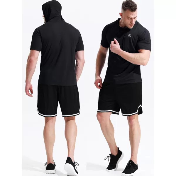 NELEUS Dry Fit Workout Athletic Muscle Tank Top Running Shirts with Hoods5084 BlackBlueRed 3 Pack