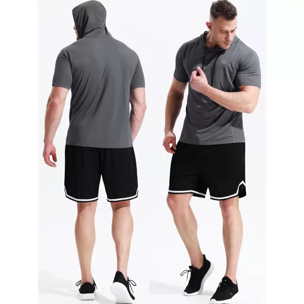 NELEUS Dry Fit Workout Athletic Muscle Tank Top Running Shirts with Hoods5084 BlackGreyRed 3 Pack