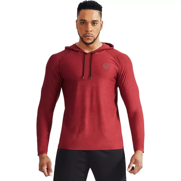 NELEUS Mens Dry Fit Athletic Shirt Workout Running Long Sleeve Shirts with Hoods5071 Dark GreyRed  2 Pack