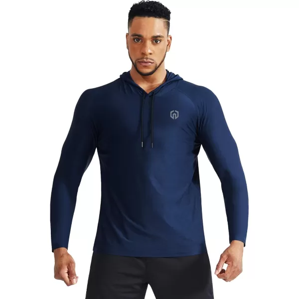 NELEUS Mens Dry Fit Athletic Shirt Workout Running Long Sleeve Shirts with Hoods5071 Navy BlueRed 2 Pack