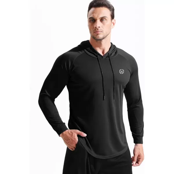 NELEUS Mens Dry Fit Athletic Shirt Workout Running Long Sleeve Shirts with Hoods5147 BlackBlackBlack 3 Pack