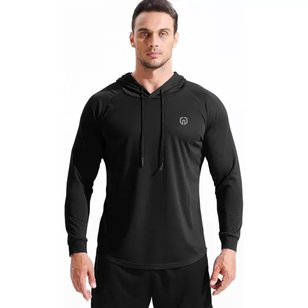 NELEUS Mens Dry Fit Athletic Shirt Workout Running Long Sleeve Shirts with Hoods5147 BlackBlackBlack 3 Pack