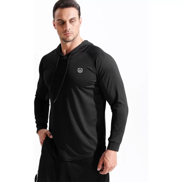 NELEUS Mens Dry Fit Athletic Shirt Workout Running Long Sleeve Shirts with Hoods5147 BlackBlackBlack 3 Pack