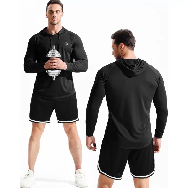 NELEUS Mens Dry Fit Athletic Shirt Workout Running Long Sleeve Shirts with Hoods5147 BlackBlackBlack 3 Pack