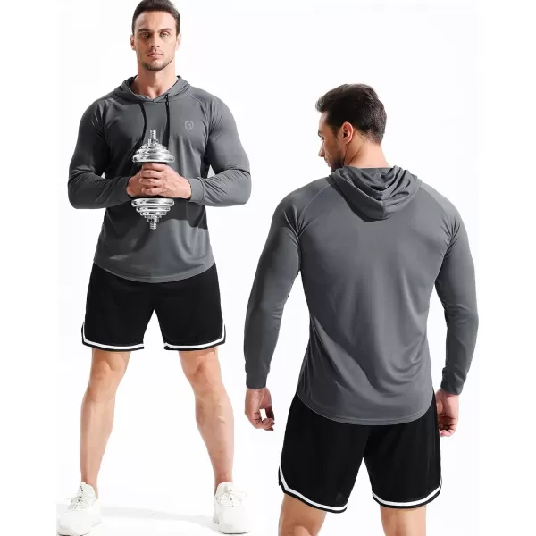 NELEUS Mens Dry Fit Athletic Shirt Workout Running Long Sleeve Shirts with Hoods5147 BlackGreyBlue 3 Pack