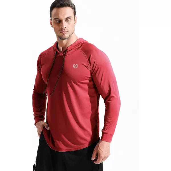 NELEUS Mens Dry Fit Athletic Shirt Workout Running Long Sleeve Shirts with Hoods5147 BlackGreyRed 3 Pack