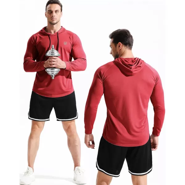 NELEUS Mens Dry Fit Athletic Shirt Workout Running Long Sleeve Shirts with Hoods5147 BlackGreyRed 3 Pack