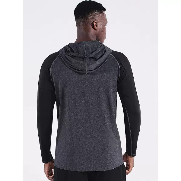 NELEUS Mens Running Shirt Long Sleeve Workout Shirts with Hoods5102 2 Pack dark GreyLight Grey