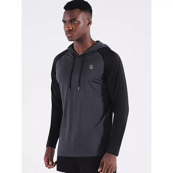 NELEUS Mens Running Shirt Long Sleeve Workout Shirts with Hoods5102 2 Pack dark GreyLight Grey