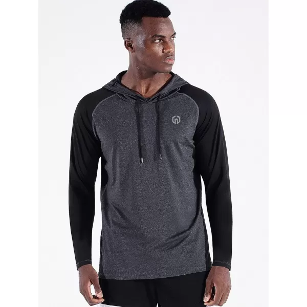 NELEUS Mens Running Shirt Long Sleeve Workout Shirts with Hoods5102 2 Pack dark GreyRed