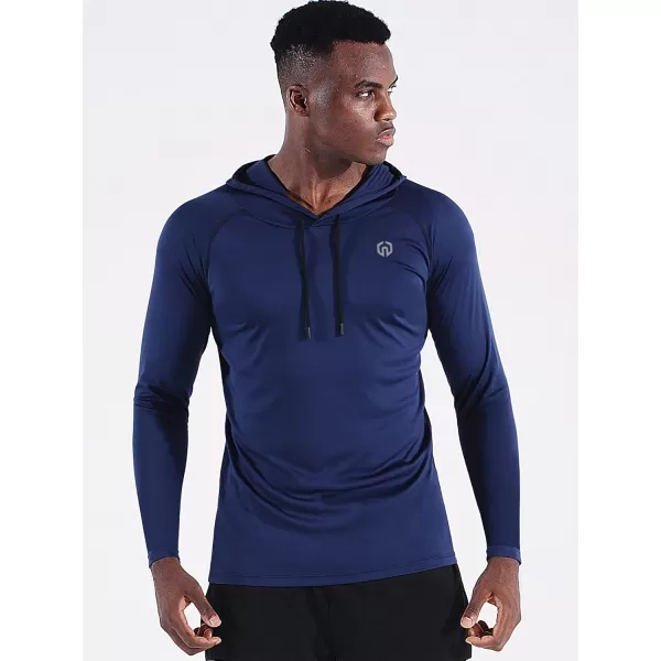 NELEUS Mens Running Shirt Long Sleeve Workout Shirts with HoodsUpf 50 BlackGreyNavy Blue 3 Pack