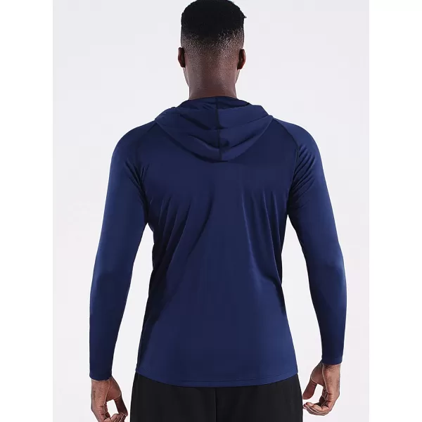 NELEUS Mens Running Shirt Long Sleeve Workout Shirts with HoodsUpf 50 BlackGreyNavy Blue 3 Pack