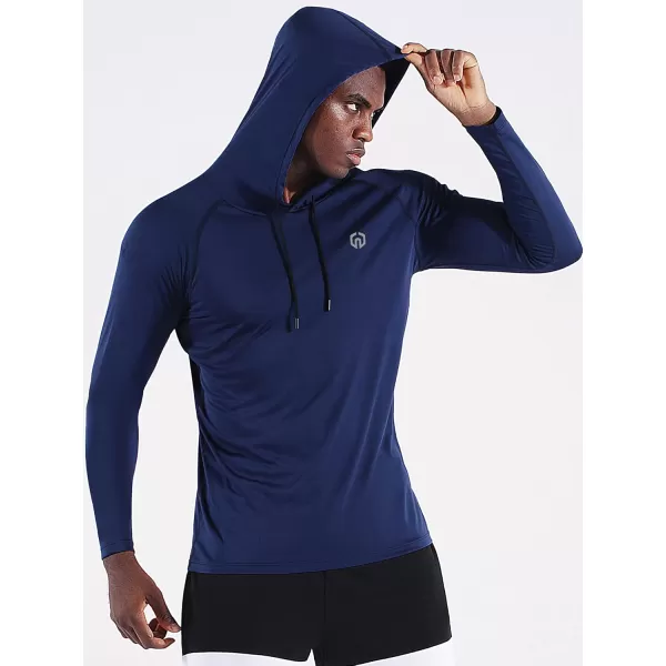 NELEUS Mens Running Shirt Long Sleeve Workout Shirts with HoodsUpf 50 BlackNavyLight Blue 3 Pack