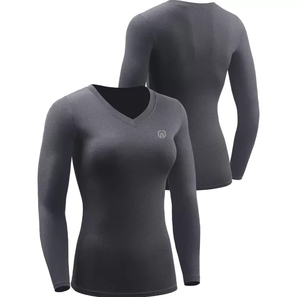 NELEUS Womens 3 Pack Compression Shirts Long Sleeve Yoga Athletic Running T ShirtVneck BlackGreyWhite3 Pack