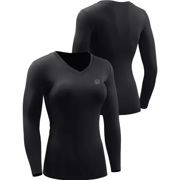 NELEUS Womens 3 Pack Compression Shirts Long Sleeve Yoga Athletic Running T ShirtVneck BlackGreyWhite3 Pack