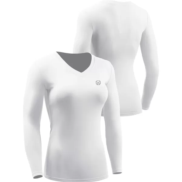 NELEUS Womens 3 Pack Compression Shirts Long Sleeve Yoga Athletic Running T ShirtVneck BlackGreyWhite3 Pack