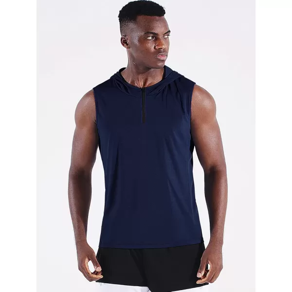 Neleus Mens Running Tank Tops 3 Pack Sleeveless Workout Athletic Shirts with Hoods5099 BlackGreyNavy Blue 3 Pack