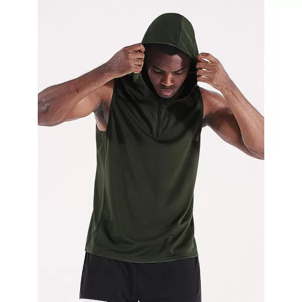 Neleus Mens Running Tank Tops 3 Pack Sleeveless Workout Athletic Shirts with Hoods5099 BlackNavyOlive Green 3 Pack