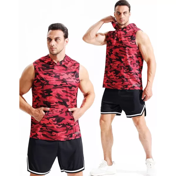 Neleus Mens Running Tank Tops 3 Pack Sleeveless Workout Athletic Shirts with Hoods5121 BlackGreyRed  3 Pack