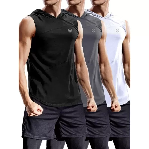 NELEUS Dry Fit Workout Athletic Muscle Tank Top Running Shirts with Hoods5036 3 Packblack grey white