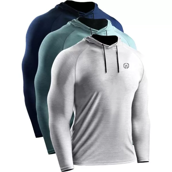 NELEUS Mens Dry Fit Athletic Shirt Workout Running Long Sleeve Shirts with Hoods5071 NavyLight GreyLight Green 3 Pack