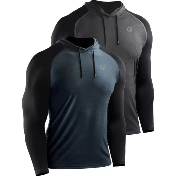 NELEUS Mens Running Shirt Long Sleeve Workout Shirts with Hoods5102 2 Pack dark GreySlate Grey