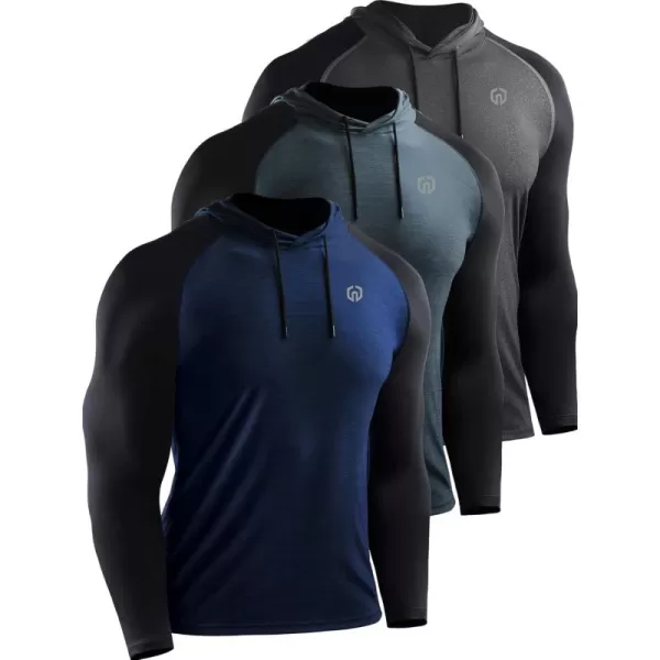 NELEUS Mens Running Shirt Long Sleeve Workout Shirts with Hoods5102 Dark GreySlate GreyNavy Blue 3 Pack