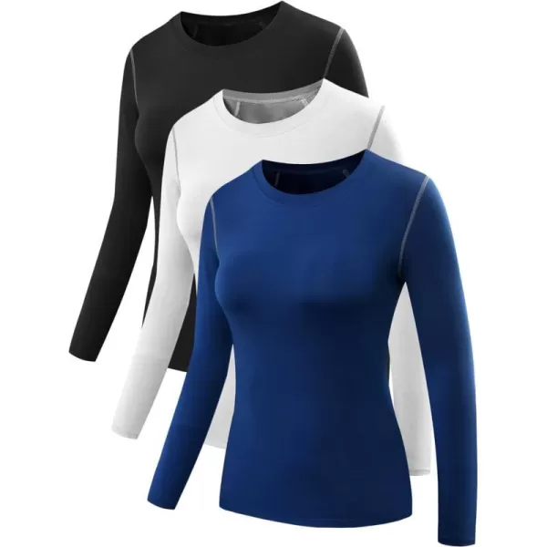 NELEUS Womens 3 Pack Athletic Compression Long Sleeve T Shirt Dry Fit03 3 Pack Blackwhiteblue