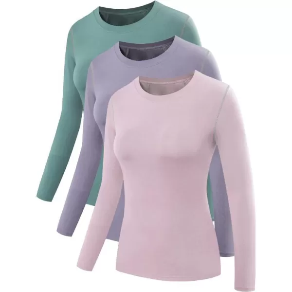 NELEUS Womens 3 Pack Athletic Compression Long Sleeve T Shirt Dry Fit03 PinkPurpleBlackish Green3 Pack