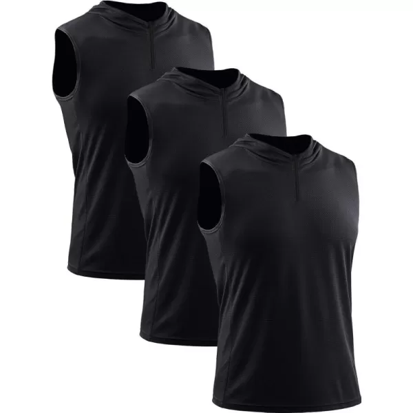 Neleus Mens Running Tank Tops 3 Pack Sleeveless Workout Athletic Shirts with Hoods5099 BlackBlackBlack 3 Pack