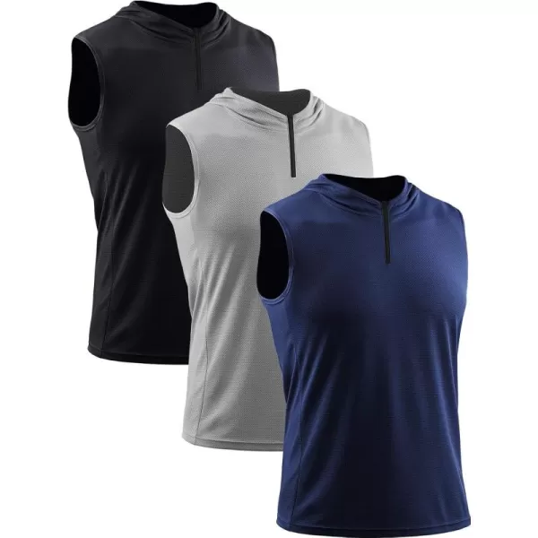 Neleus Mens Running Tank Tops 3 Pack Sleeveless Workout Athletic Shirts with Hoods5099 BlackGreyNavy Blue 3 Pack