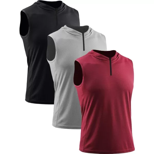 Neleus Mens Running Tank Tops 3 Pack Sleeveless Workout Athletic Shirts with Hoods5099 BlackGreyRed 3 Pack