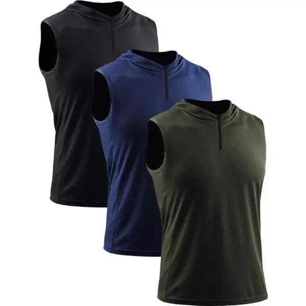 Neleus Mens Running Tank Tops 3 Pack Sleeveless Workout Athletic Shirts with Hoods5099 BlackNavyOlive Green 3 Pack