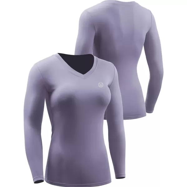 NELEUS Womens 3 Pack Compression Shirts Long Sleeve Yoga Athletic Running T ShirtVneck PurpleBlackGrey3 Pack