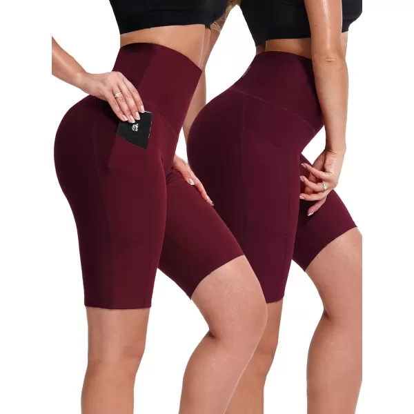 NELEUS Womens High Waist Yoga Shorts Tummy Control Workout Running Compression Shorts with Pocket9044 BlackBlueRed3 Pack