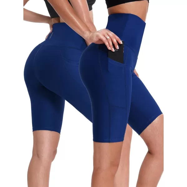 NELEUS Womens High Waist Yoga Shorts Tummy Control Workout Running Compression Shorts with Pocket9044 BlackGreyBlue3 Pack