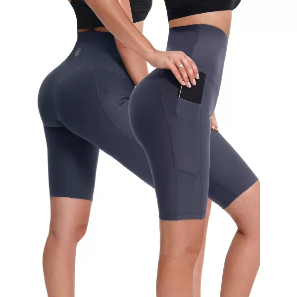 NELEUS Womens High Waist Yoga Shorts Tummy Control Workout Running Compression Shorts with Pocket9044 BlackGreyBlue3 Pack