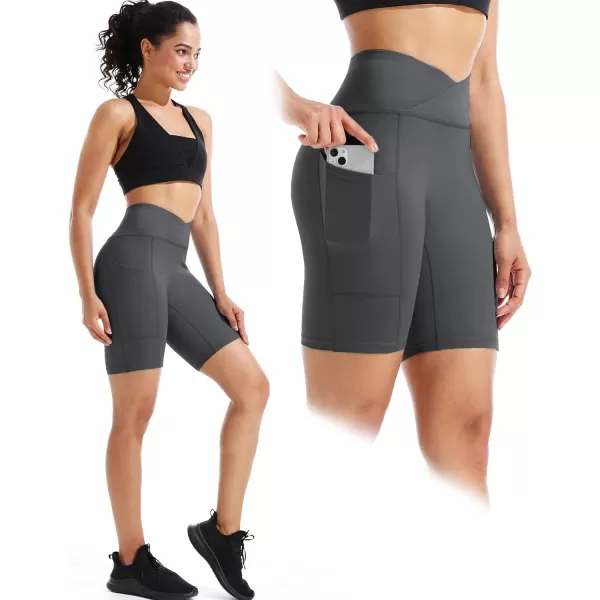 NELEUS Womens High Waist Yoga Shorts Tummy Control Workout Running Compression Shorts with Pocket9115 BlackGreyCreamy White 3 Pack