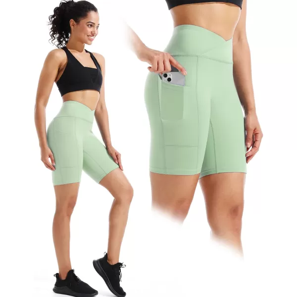 NELEUS Womens High Waist Yoga Shorts Tummy Control Workout Running Compression Shorts with Pocket9115 BlackGreyLight Green 3 Pack