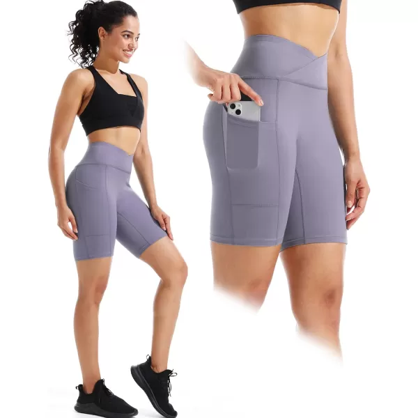 NELEUS Womens High Waist Yoga Shorts Tummy Control Workout Running Compression Shorts with Pocket9115 BlueGreyPurple 3 Pack