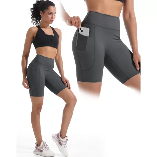 NELEUS Womens High Waist Yoga Shorts Tummy Control Workout Running Compression Shorts with Pocket9119 BlackGreyCreamy White3 Pack